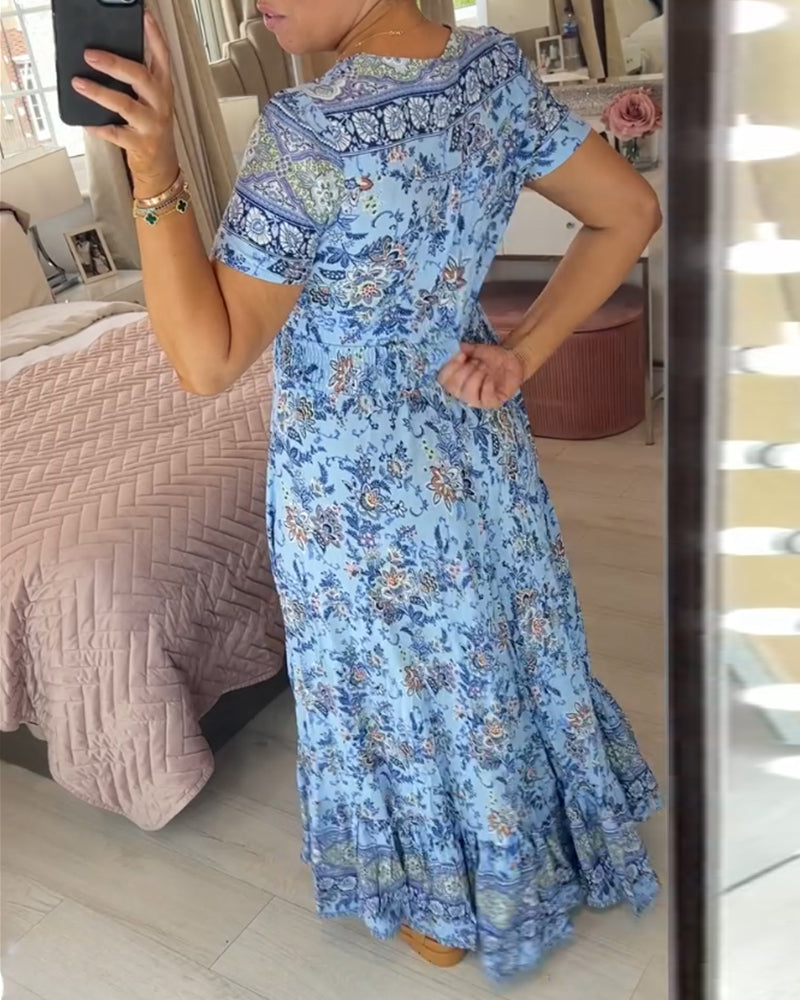 Vestido con cuello en V y estampado floral