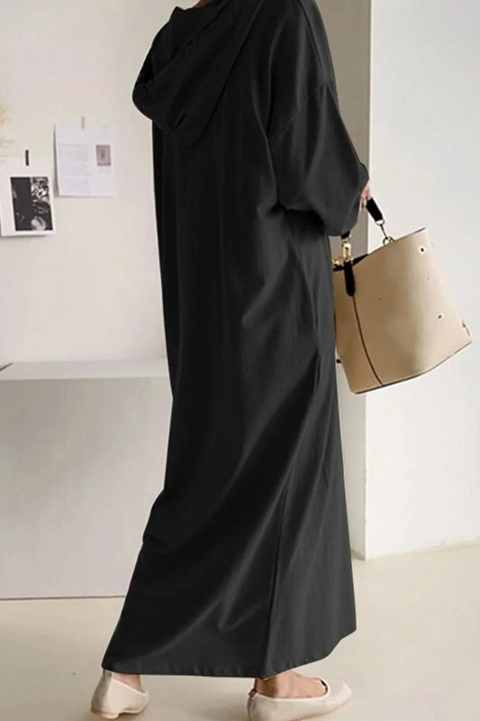 Hooded Drawstring V-Neck Dress